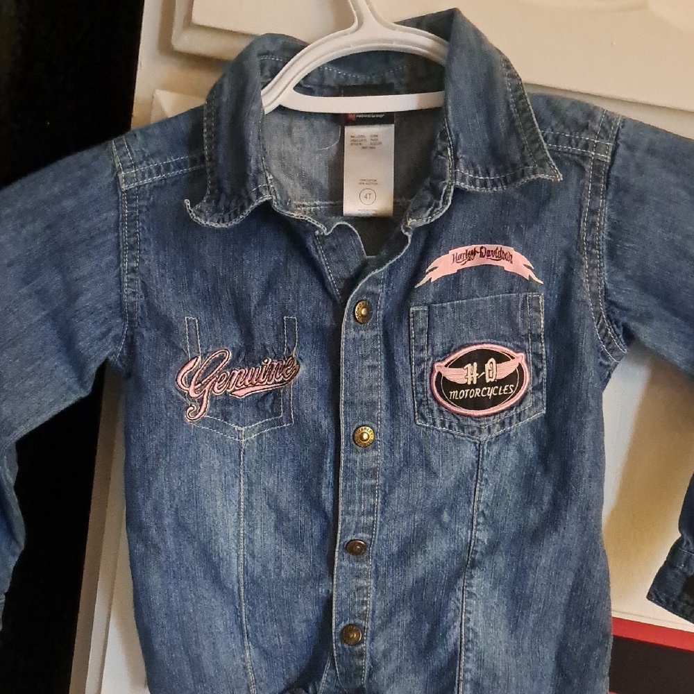 Harley-Davidson Kids Jean Jacket - Blue with Pink Accents